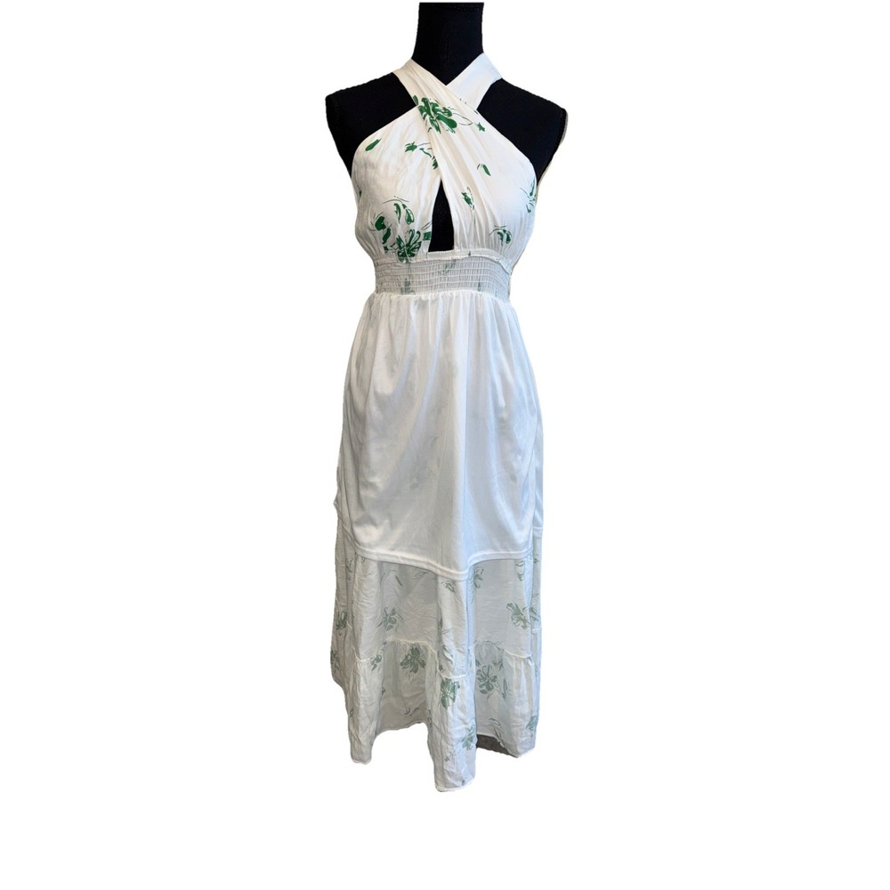 Reverse Dainty‎ Floral Crossover Midi Dress Sz Small Grern/White - Picture 12 of 13
